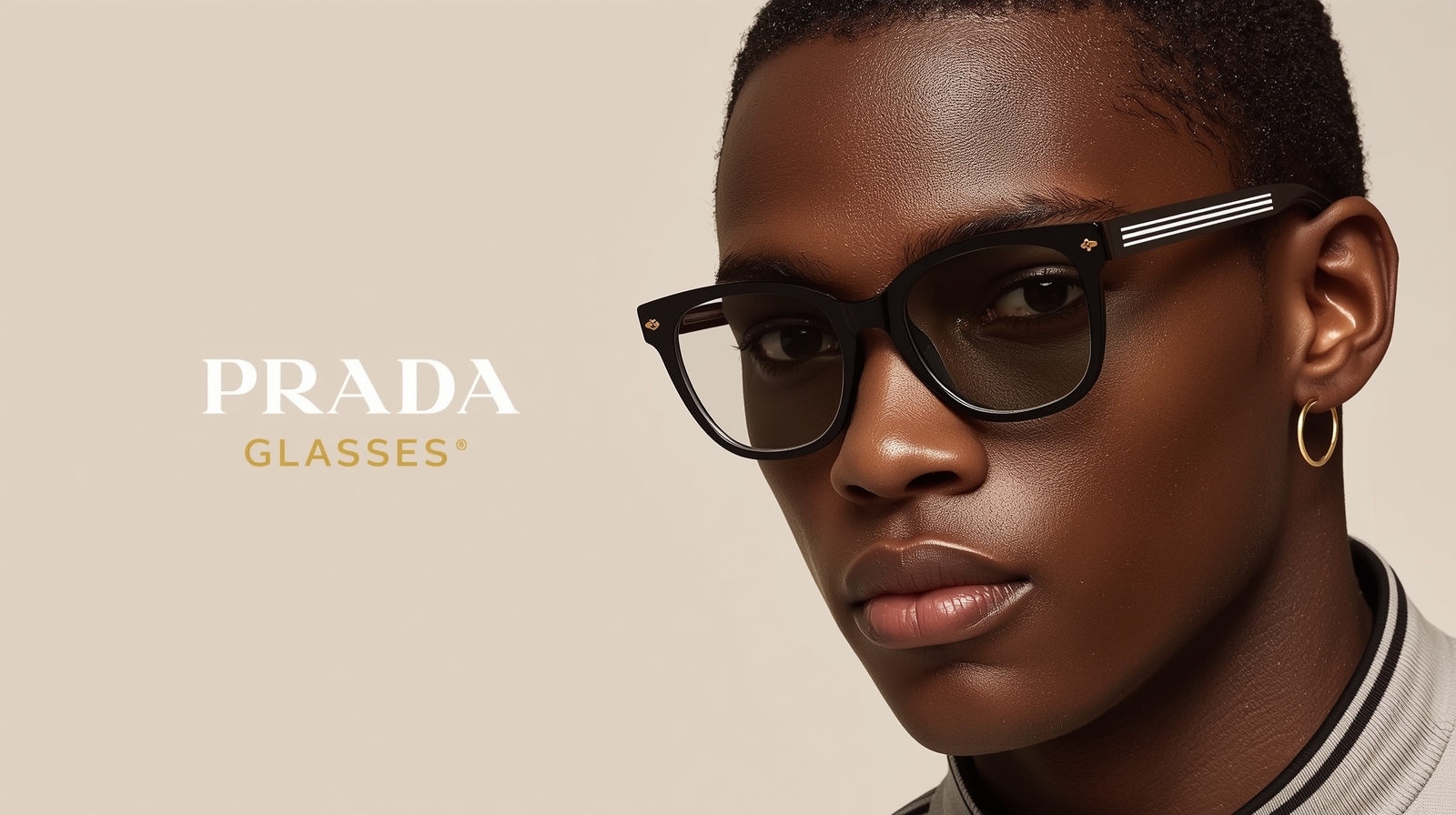 Editorial banner featuring Prada eyewear